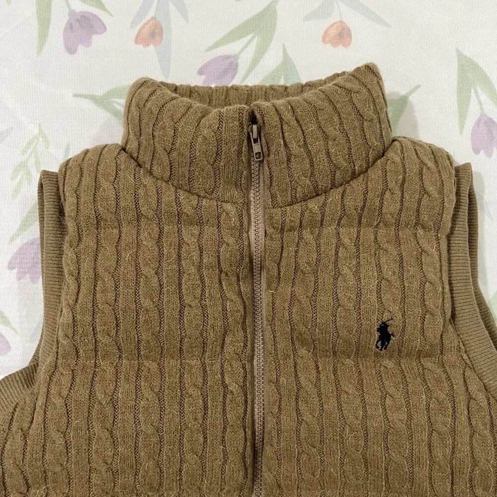 Ralph Lauren Cable Knit Down Vest Brown - Picture 8 of 9